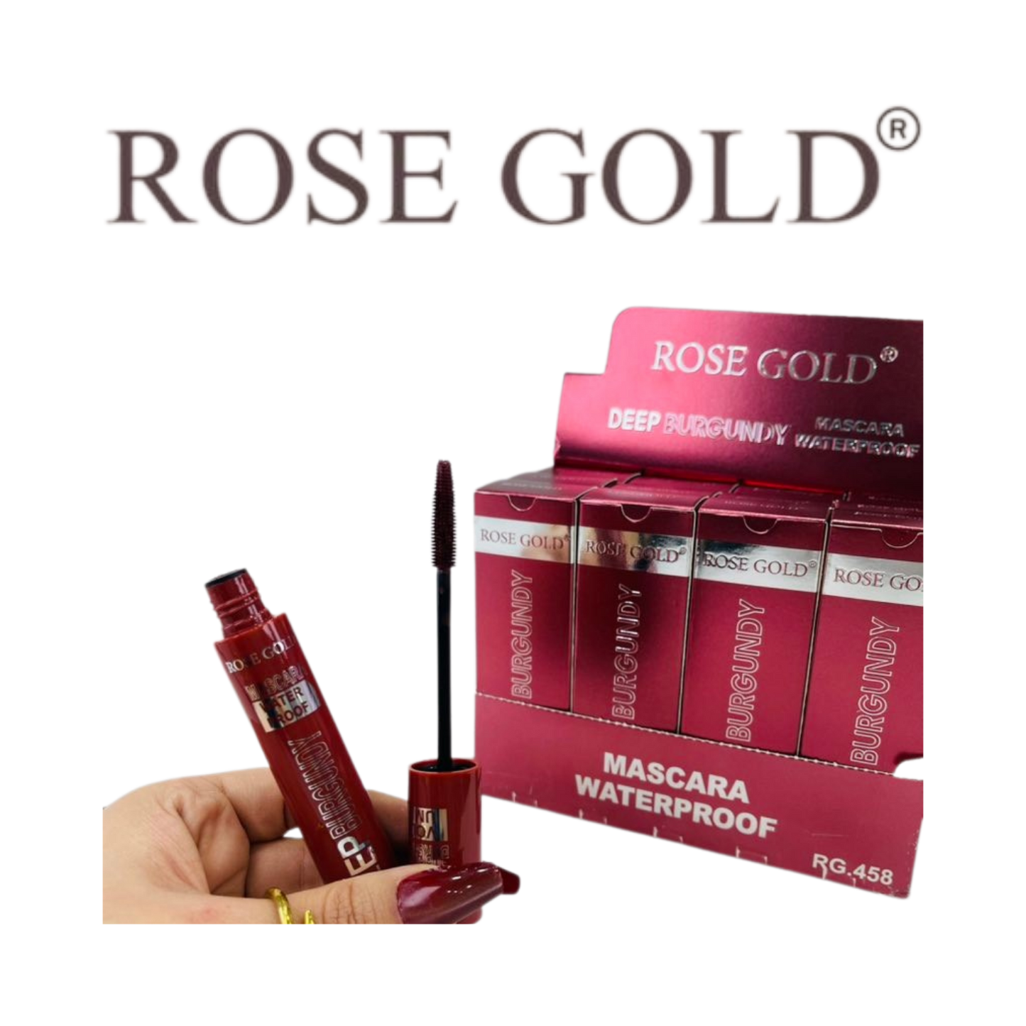 روز جولد ماسكارا DEEP BURGUNDY مقاومة للماء – تحديد كثيف بلون فاخر