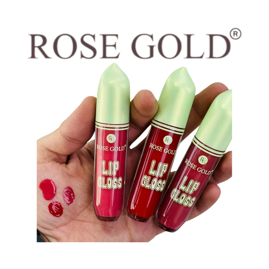 ملمع شفاه "روز جولد" – تصميم بلون أحمر لامع وغطاء أخضر