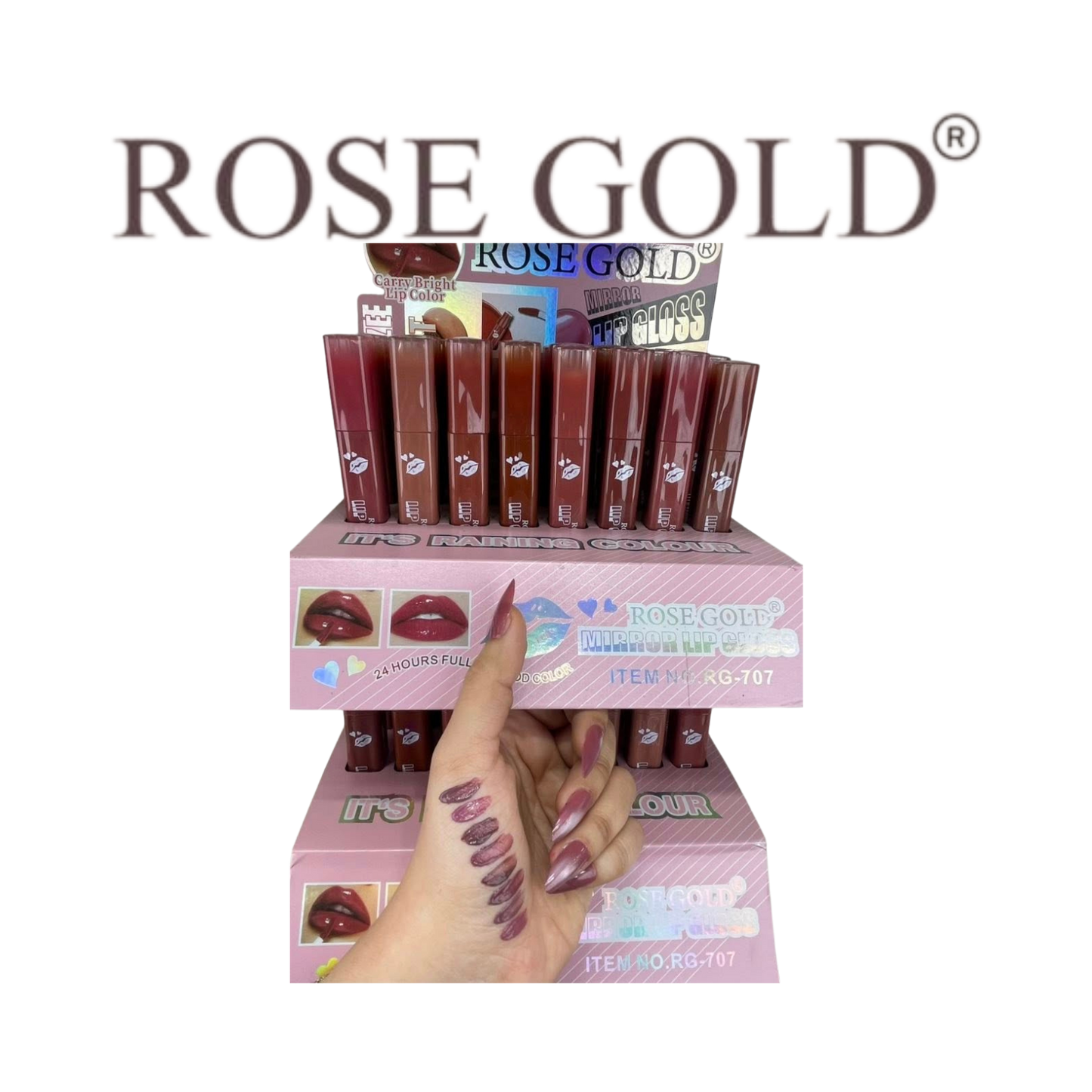 روز جولد MIRROR LIP GLOSS – ملمع شفاه بلمعة براقة وتغطية تدوم طوال اليوم (RG-707)