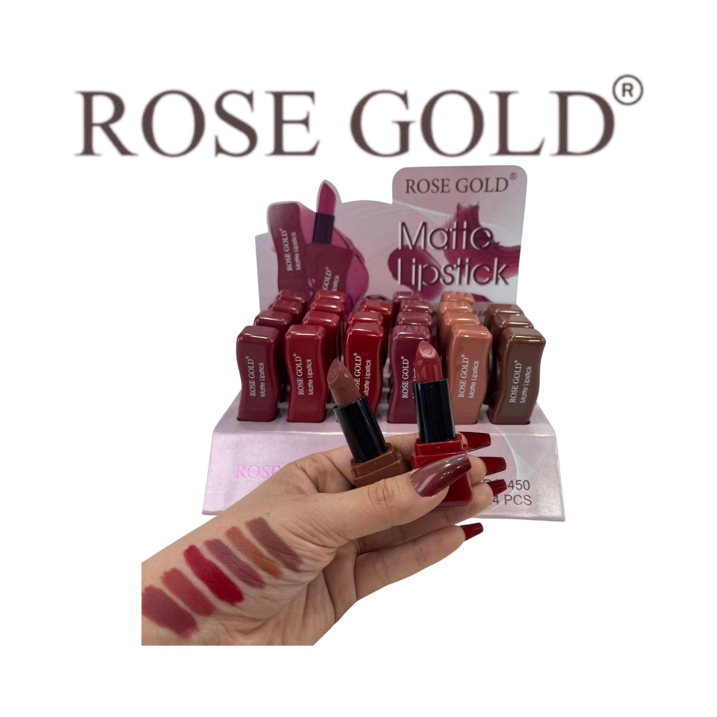 روز جولد MATTE Lipstick – روج مطفي بألوان متعددة وتغطية كاملة (450)