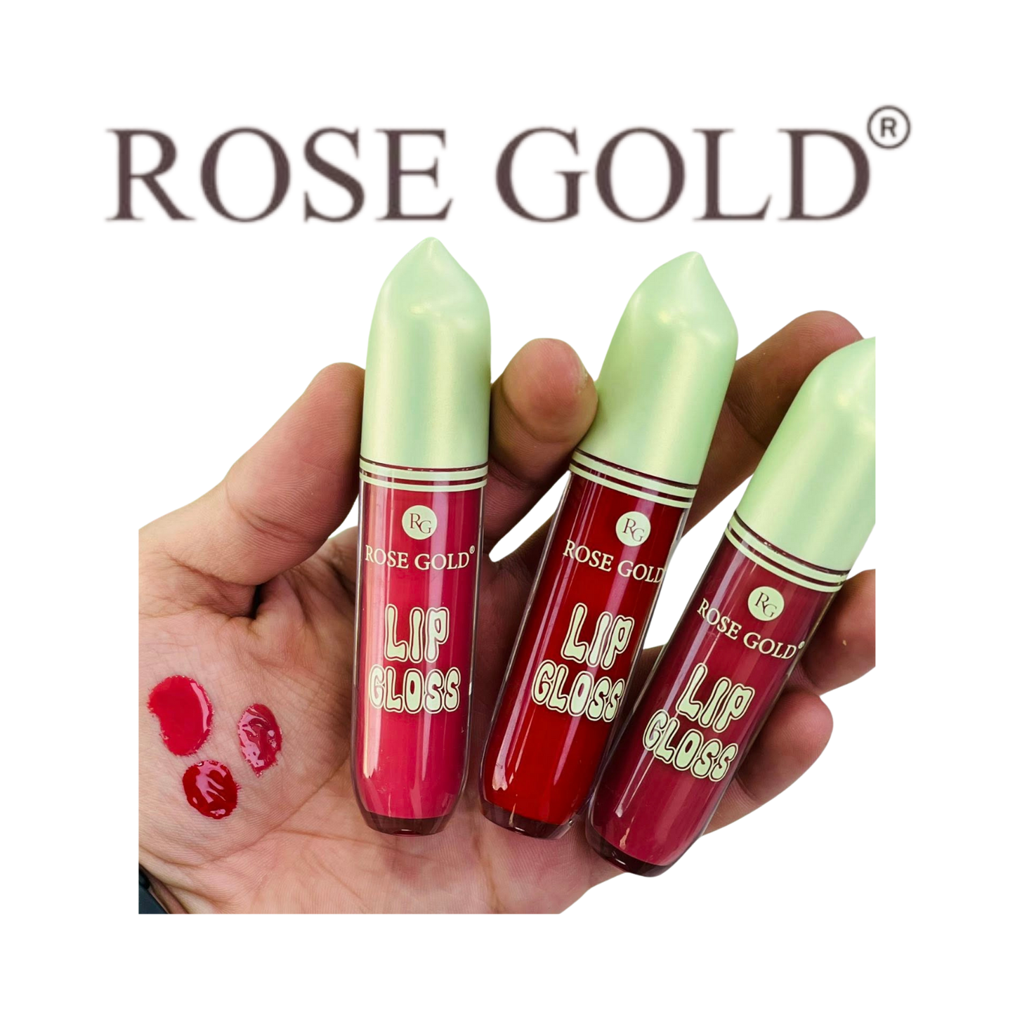 ملمع شفاه "روز جولد" – تصميم بلون أحمر لامع وغطاء أخضر