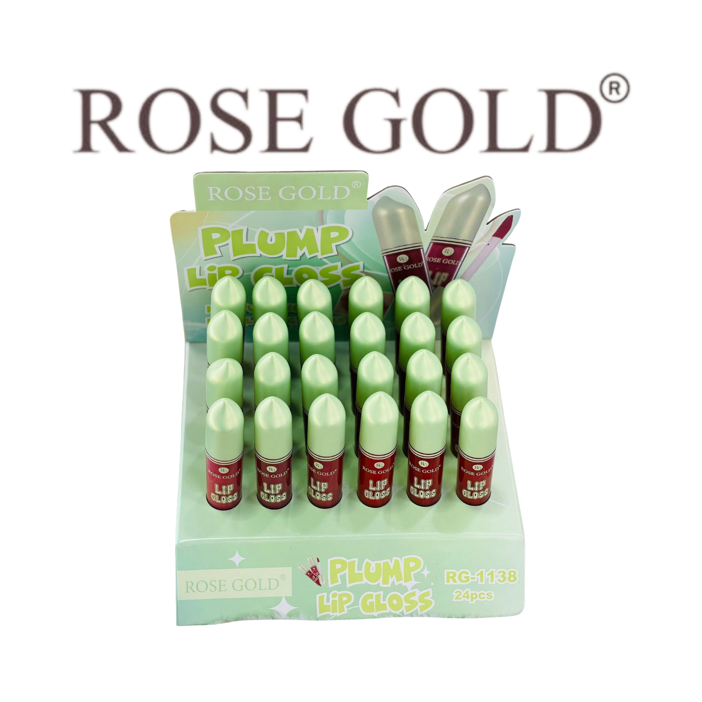 ملمع شفاه "روز جولد" – تصميم بلون أحمر لامع وغطاء أخضر